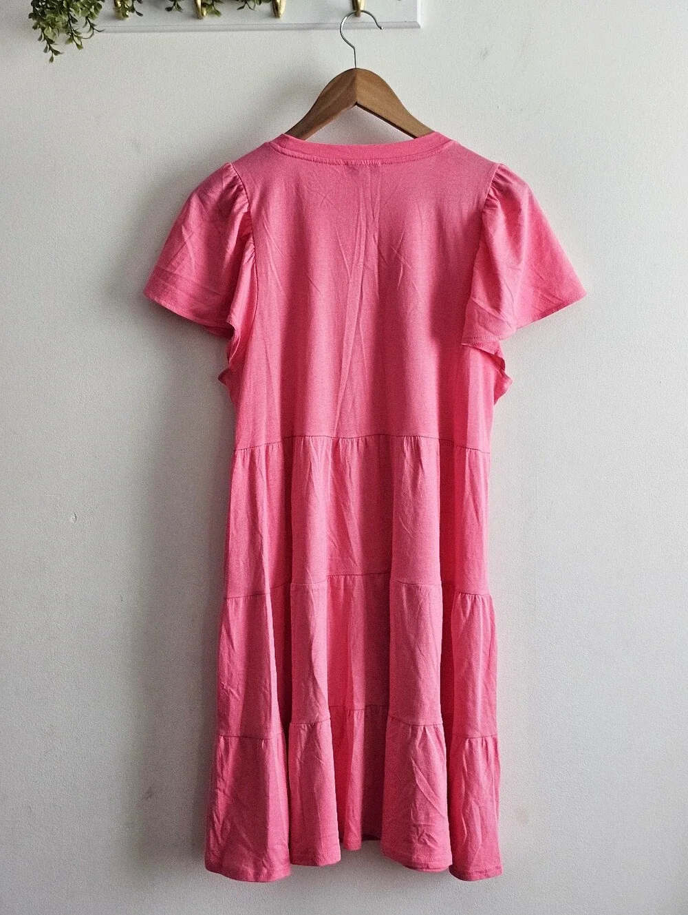J.Crew Pink Tiered T-Shirt Dress Medium 100% Cotton Flutter Sleeve Babydoll
